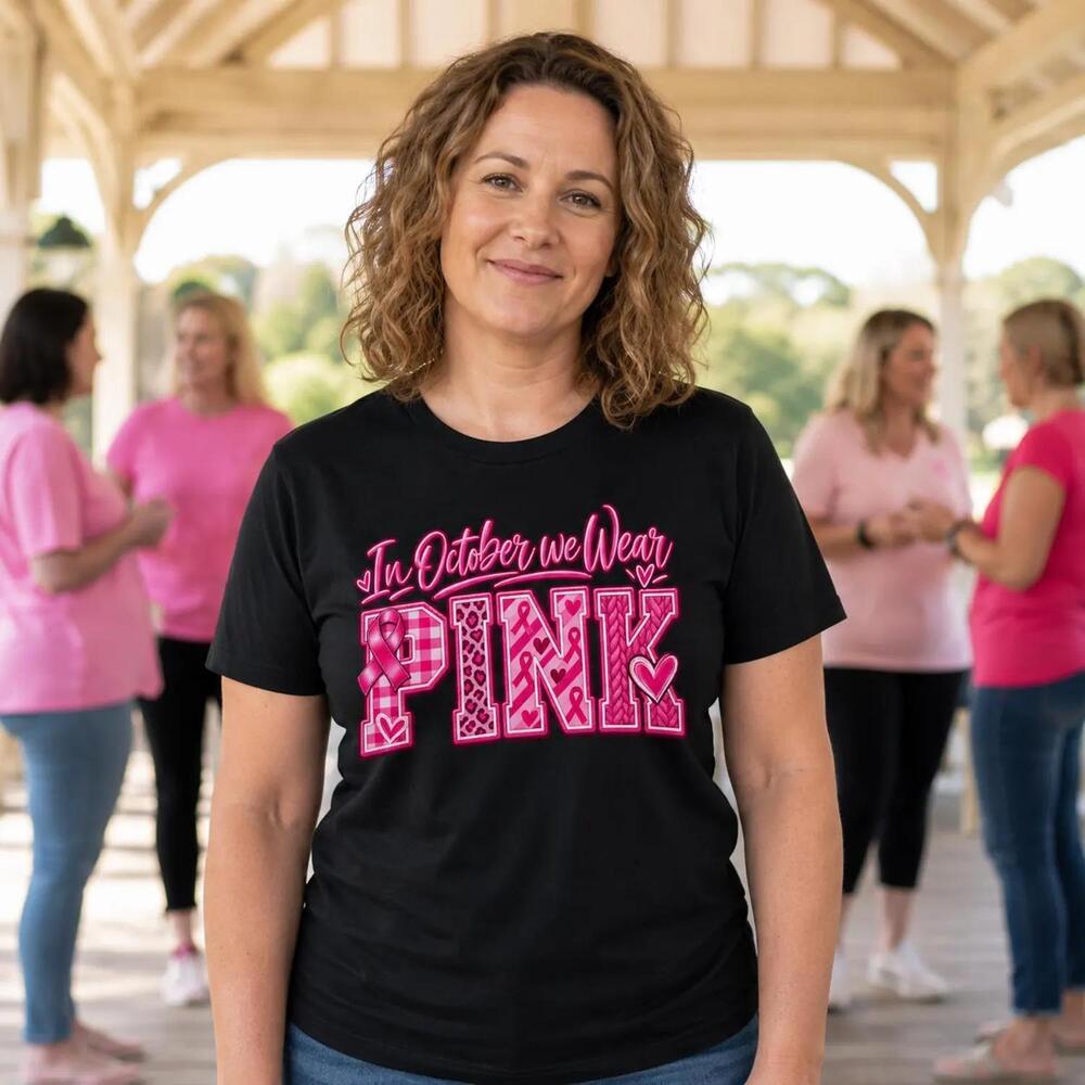 In October We Wear Tshirt Ribbon Awareness Tshirt Support